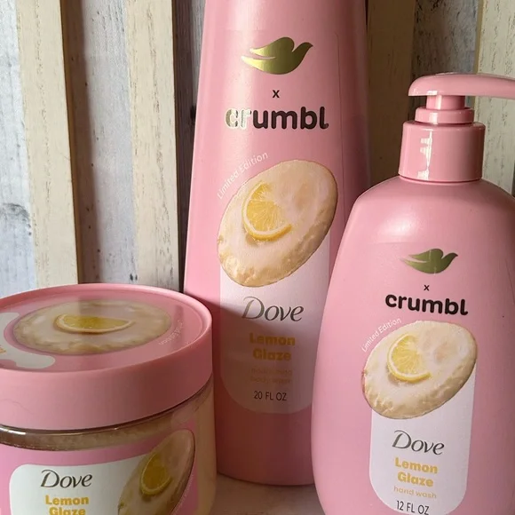 Dove x Crumbl Hand Soap Body Scrub Body Wash Lemon Glaze Cookie Set x3 New